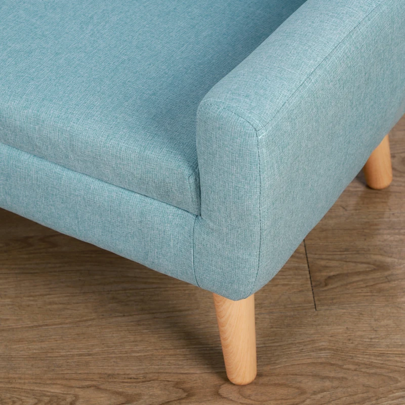 Qaba 2-Seat Kids Sofa, Toddler Sofa Couch, Linen-Like Fabric & Wood Frame Sofa Chair for Ages 3-7, 11" High Seat, Blue