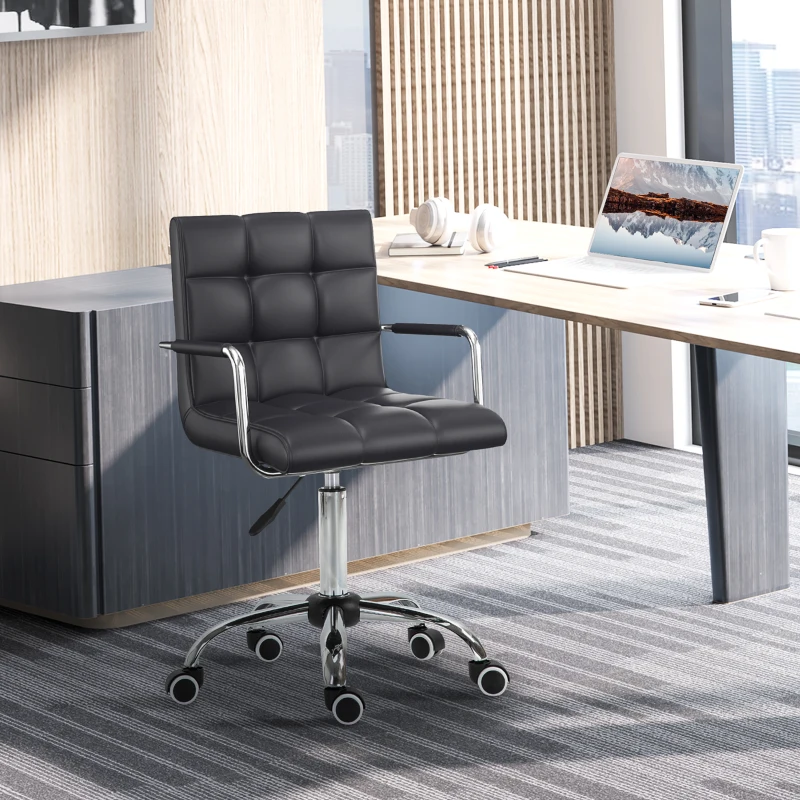 HOMCOM Home Office Chair, Modern Computer Desk Chair, Task Chair with Upholstered PU Leather, Adjustable Height, Swivel Wheels, Black