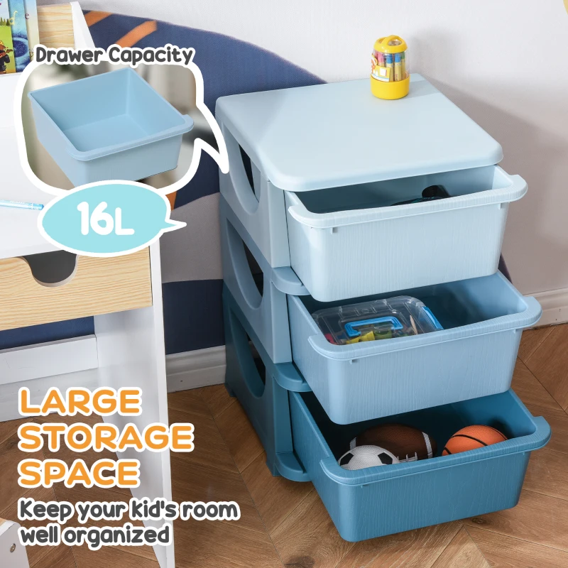 Qaba 3 Tier Kids Storage Unit, Toy Organizers and Storage with 3 Drawer for Bedroom Nursery Living Room for Boys Girls, Blue