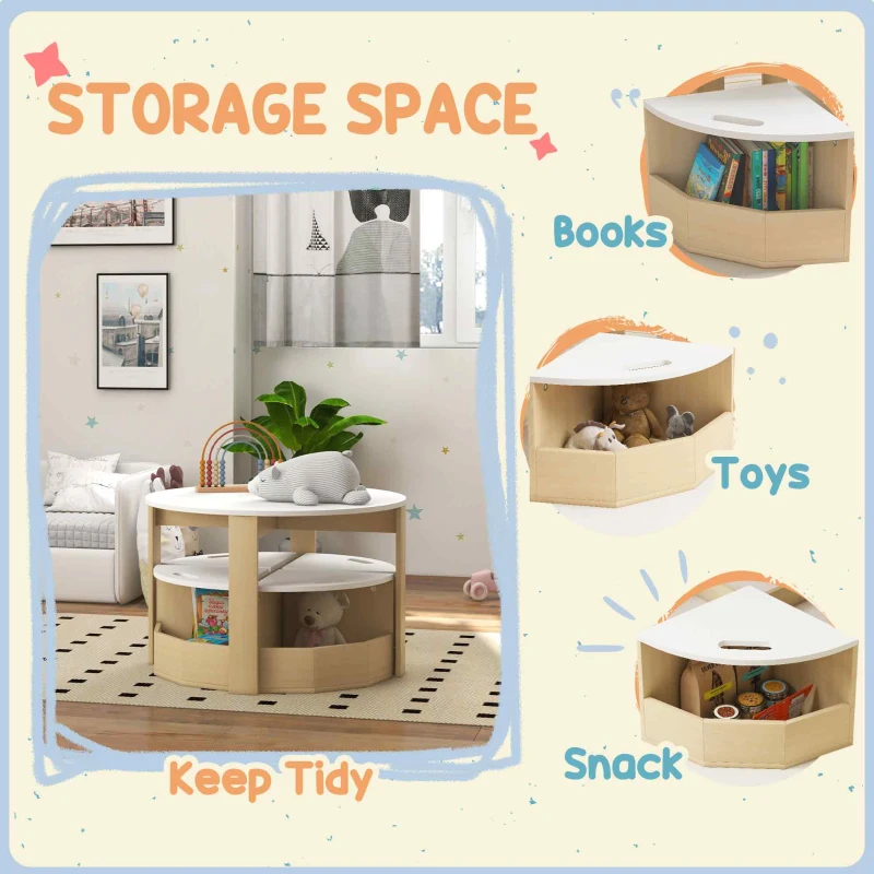Qaba 5 Piece Kids Table and Chair Set with Storage for Kids Room, White