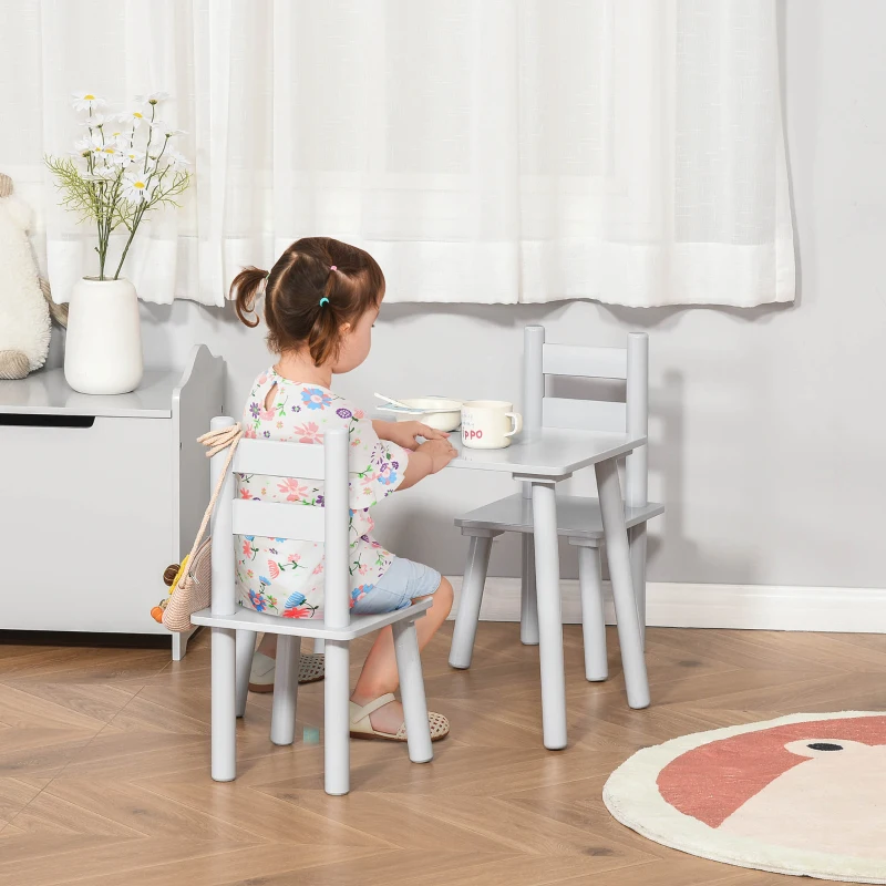 Qaba Kids Wooden Table and Chair Set, Play Activity Table for Arts, Crafts, Dinning, and Reading for Toddlers Age 2 to 5, Grey