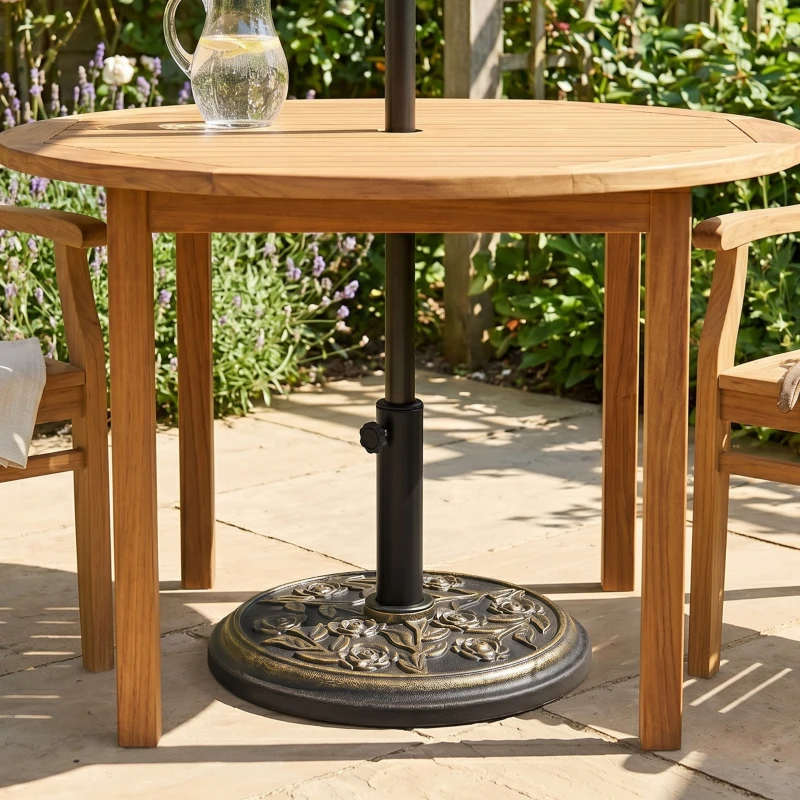 Outsunny 18" 20 lbs Round Resin Umbrella Base Stand Market Parasol Holder with Decorative Rose Floral Pattern & Easy Setup, for Φ1.5", Φ1.89" Pole, for Lawn, Deck, Backyard, Garden, Bronze