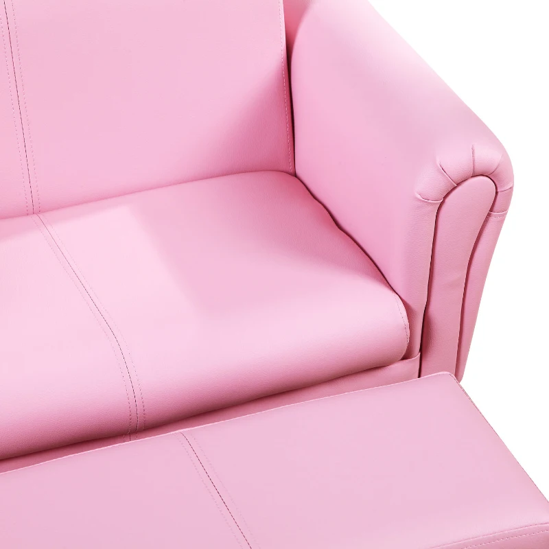 Qaba Kids Sofa Set with Footstool for Toddlers and Babies, Pink