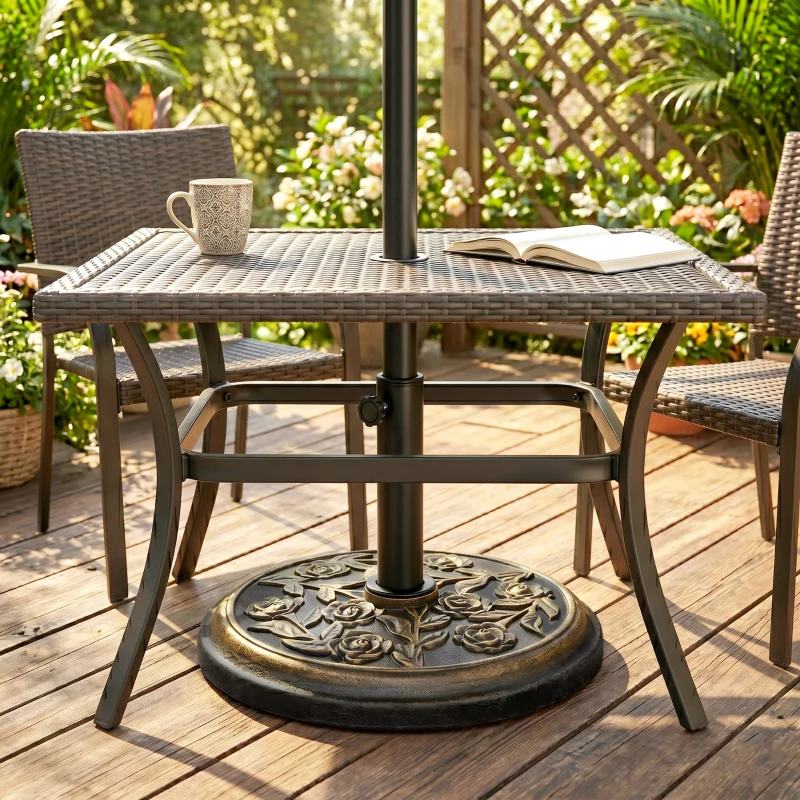 Outsunny 20 lbs Resin Round Patio Umbrella Base 18" Outdoor Decorative Cast Stone Parasol Stand Market Garden Umbrella Holder, Bronze