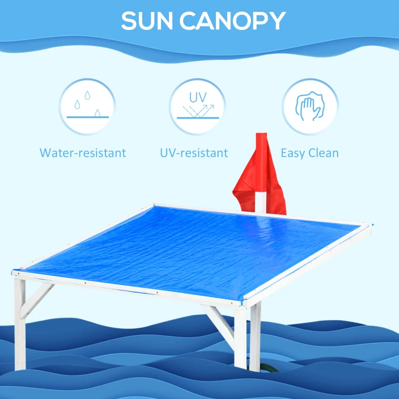 Outsunny Kids Sandbox with Canopy, Pirate Ship Wooden Sand Boxes with Bench for Backyard, Sand Pit for Toddlers, 83" x 43", Blue