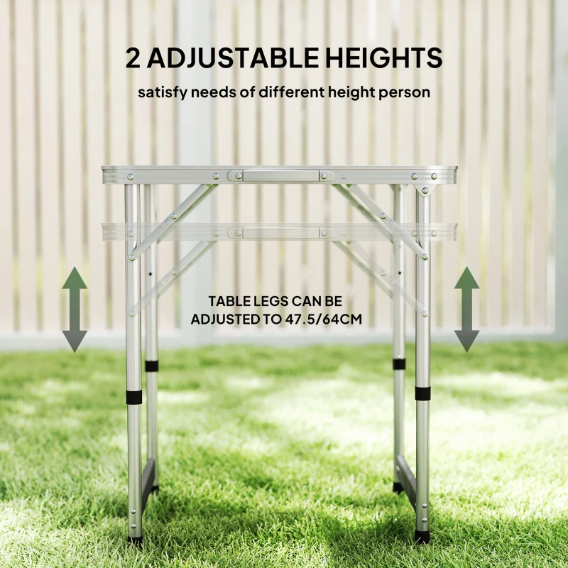 Outsunny Folding Adjustable Patio Picnic Table Portable Camping Dining Lunch Table Aluminum Frame Silver