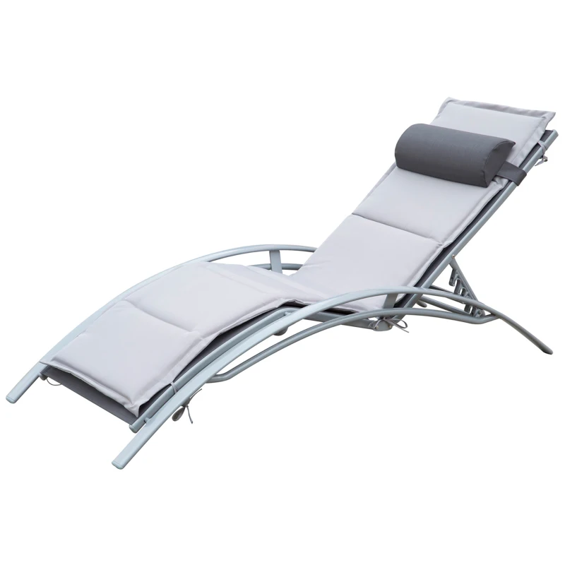 Outsunny Patio Reclining Chaise Lounge with Cushion and Padded Pillow Grey
