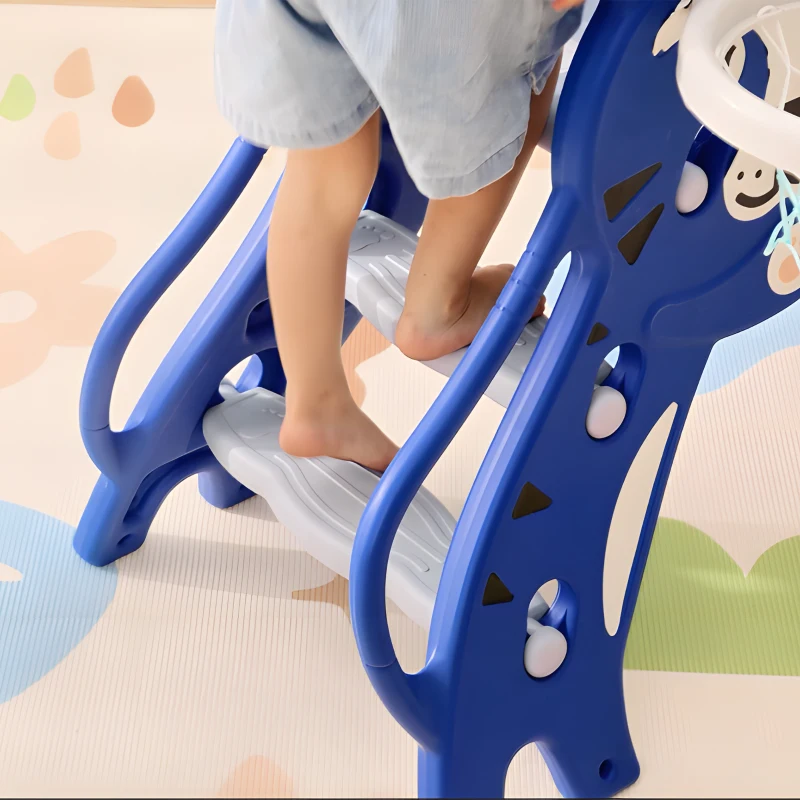 Qaba Slide for Kids with Basketball Hoop for Indoor Use, Easy Set Up Baby Slide for Kids 18-36 Months, Blue