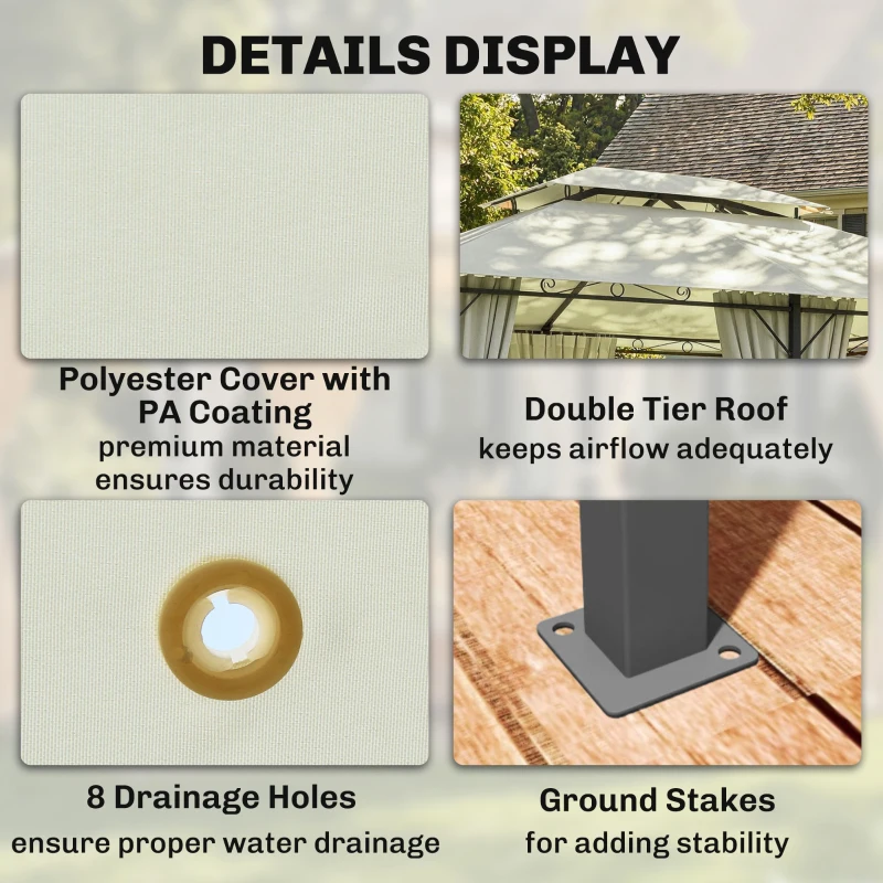 Outsunny 10' x 13' Patio Gazebo, Outdoor Gazebo Canopy Shelter with Curtains, Vented Roof, Steel Frame for Garden, Lawn, Backyard and Deck, Cream White
