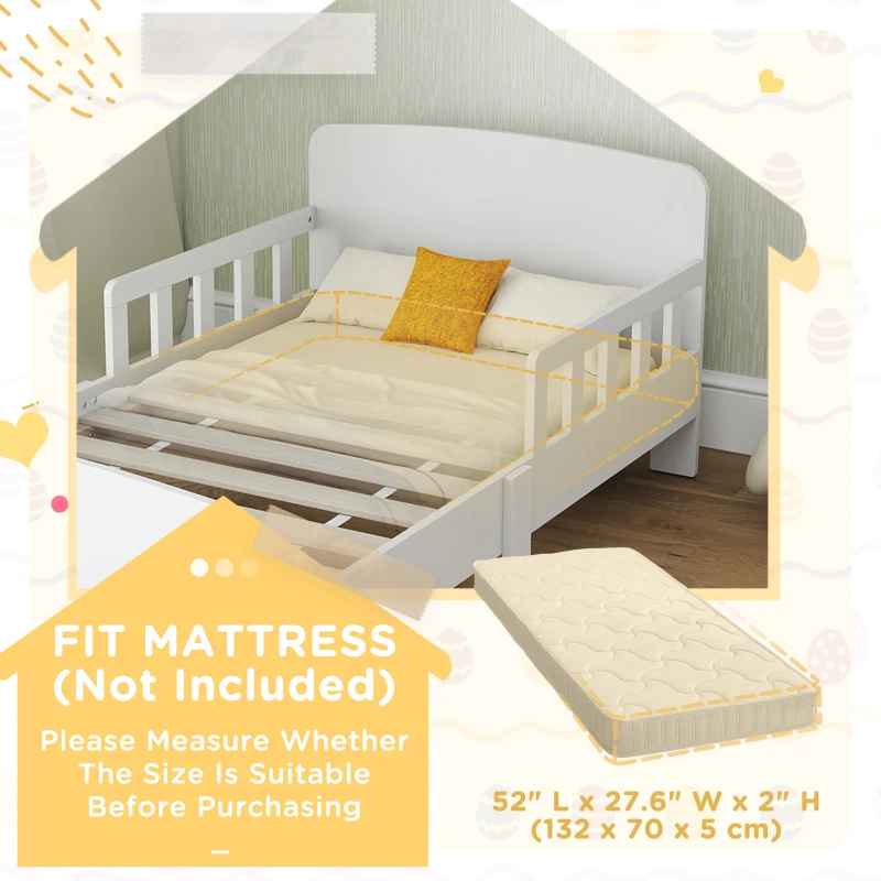 Qaba Toddler Bed Frame with Safety Side Rails for Girls and Boys, Bedroom Furniture, White