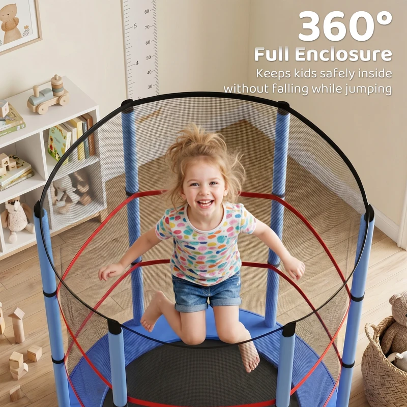 Outsunny 55" Kids Trampoline with Enclosure Net for Indoor/Outdoor, Trampoline for Boys and Girls Age 3-6 Years, Blue
