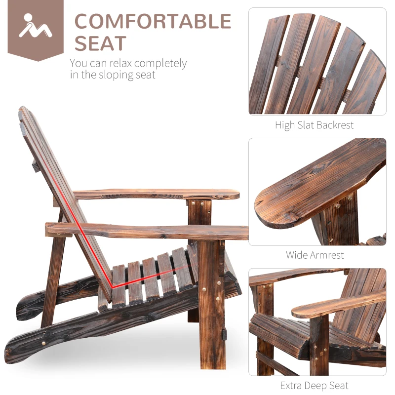 Outsunny Wooden Adirondack Chair with Ottoman, Outdoor Fire Pit Chair, Supports Up to 330 lbs., Rustic Brown