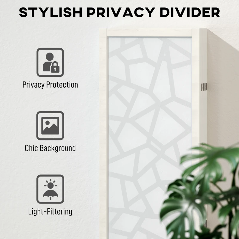 HOMCOM 6 Panel Room Divider, 5.6 FT Lightweight Folding Privacy Screen with Geometric Pattern for Living Room, Bedroom, White