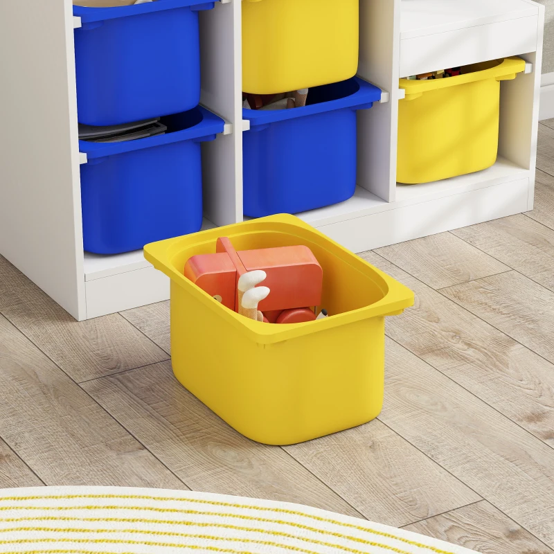 Qaba 3 Layers Toy Storage Organizer Kids Bookshelf Children Toy Storage w/ 6 Plastic Bins, Yellow & Blue