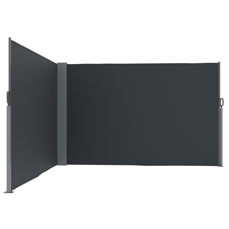 Outsunny Retractable Double Side Awning, 79"x236" Patio Privacy Screen, UV Resistant, Waterproof Wind Screen, Charcoal Grey