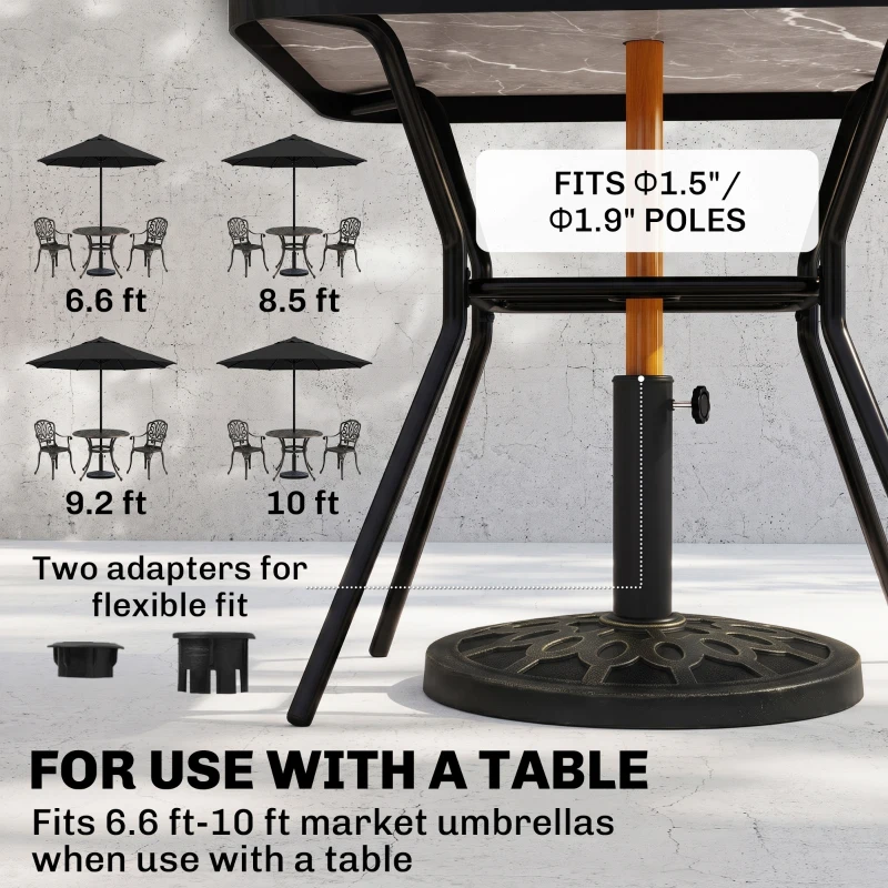 Outsunny 18" 26 lbs Round Resin Umbrella Base Stand Market Parasol Holder with Beautiful Decorative Pattern & Easy Setup, for Φ1.5", Φ1.89" Pole, for Lawn, Deck, Backyard, Garden, Bronze
