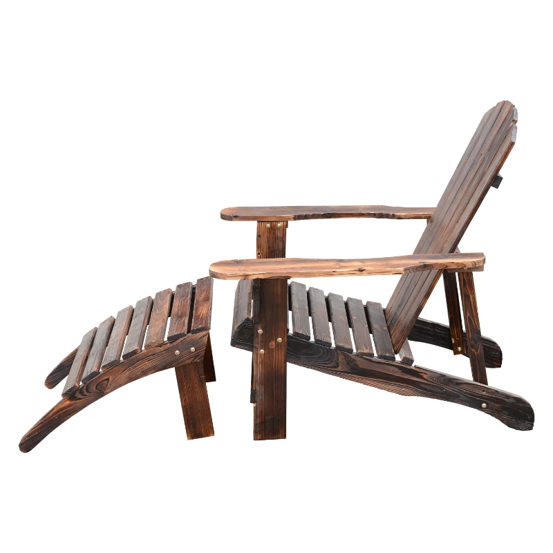 Outsunny Wooden Adirondack Chair with Ottoman, Outdoor Fire Pit Chair, Supports Up to 330 lbs., Rustic Brown