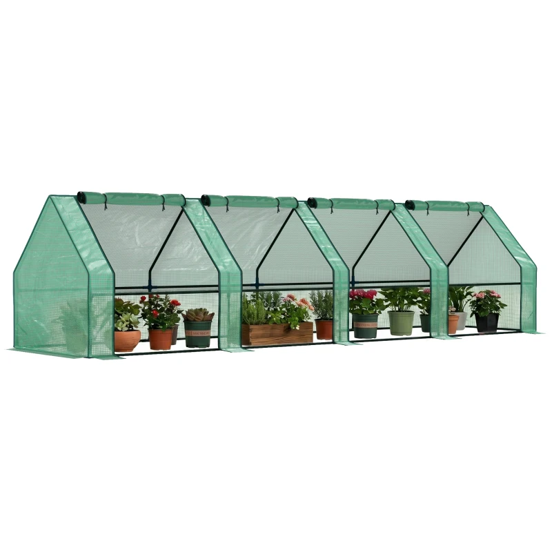 Outsunny Portable Mini Greenhouse, Outdoor Garden with Large Zipper Doors and Water/UV PE Cover, 12' x 3' x 3', Green