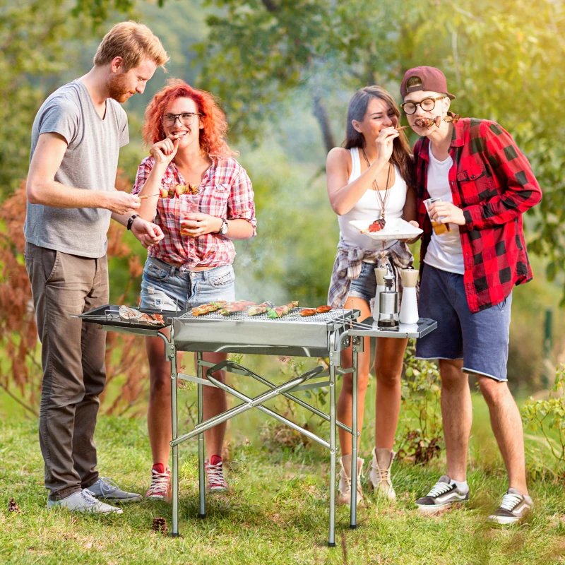 Outsunny Portable Outdoor Charcoal BBQ Grill Kebab Barbecue Charcoal Stainless Steel Smoker Camping Cooking