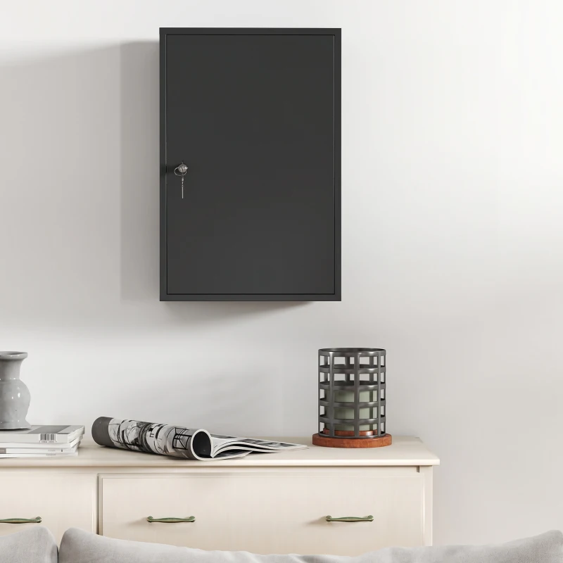 kleankin Wall Mount Medical Cabinet, Bathroom Cabinet with 3 Tier Shelves, 2 Keys, 15.7" x 7.1" x 23.6", Black
