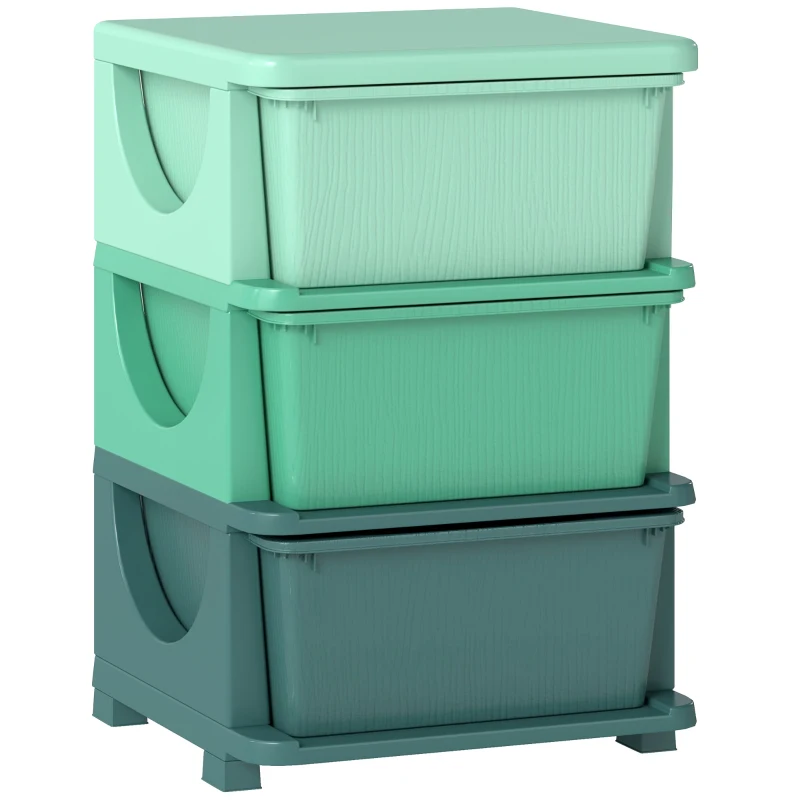 Qaba 3 Tier Kids Storage Unit, Toy Organizers and Storage with 3 Drawer for Bedroom Nursery Living Room for Boys Girls Green