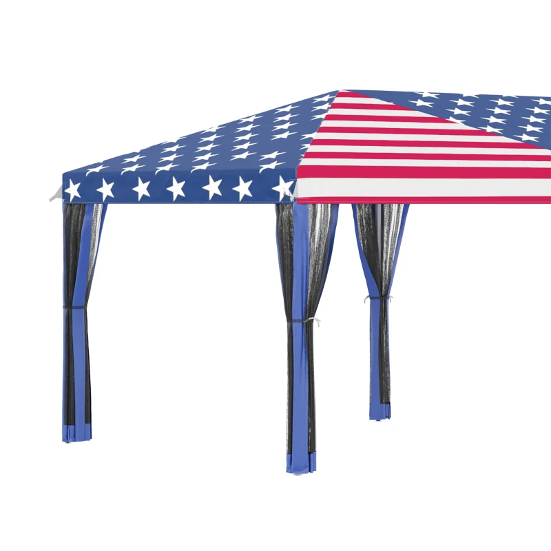Outsunny 10'x20' Pop Up Party Tent Gazebo Wedding Canopy with 6 Sidewalls, American Flag