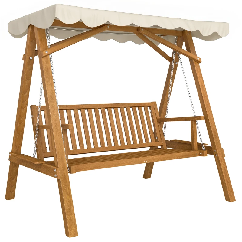 Outsunny 80" Patio Swing Chair with Canopy Outdoor Wooden Swing Bench Hammock for Garden, Poolside, Backyard