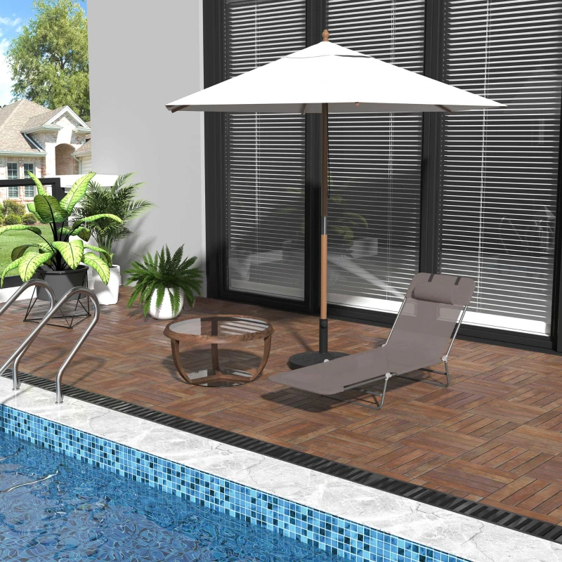 Outsunny Folding Chaise Lounge Chair, Pool Sun Tanning Chair, Outdoor Lounge Chair with 5-Position Reclining Back Brown