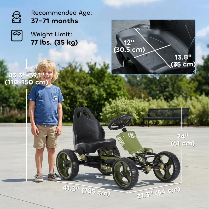 Aosom Pedal Go Kart with Adjustable Seat, EVA Tyres, Safety Handbrake, for Ages 3-6 Years Old, Green