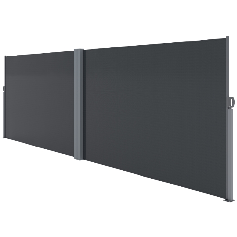 Outsunny Retractable Double Side Awning, 79"x236" Patio Privacy Screen, UV Resistant, Waterproof Wind Screen, Charcoal Grey
