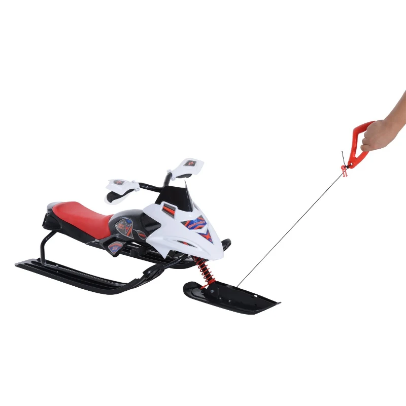 Soozier GT Snow Racer Sleds for Kids with Padded Rubber Seat Traction Rope, Snow Motor with Wind Shield Handle and Anti-Slip Pedal, Winter Gift for Boys Girls Red