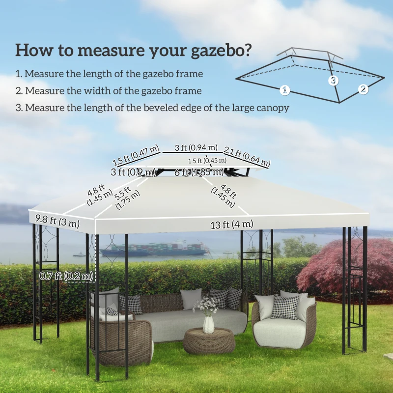 Outsunny 13' x 10' Gazebo Replacement Canopy 2 Tier Top UV Cover Pavilion Garden Patio Outdoor, Cream White (TOP ONLY)