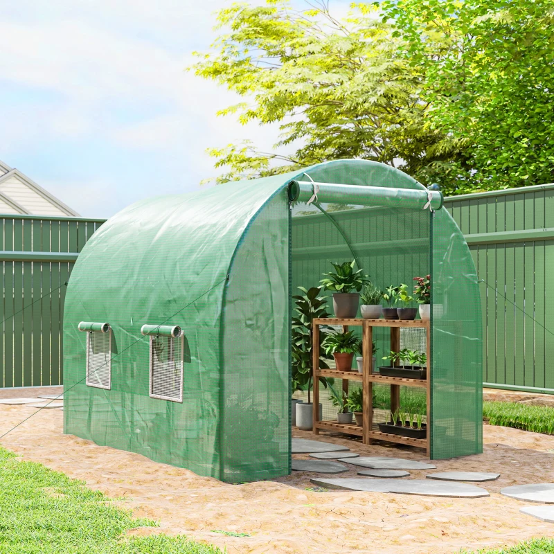 Outsunny 8'x6.6'x6.6' Heavy Duty Walk-in Greenhouse Garden Tunnel Hot House Outdoor Flower Vegetable Growth Warm House Roll Up Door, Windows, Steel