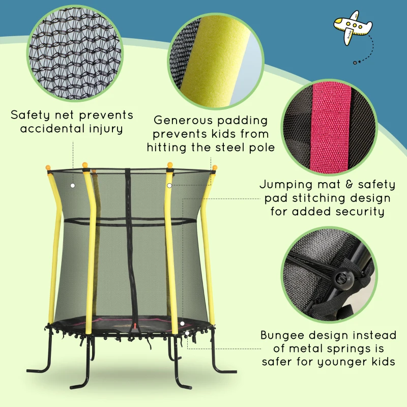 Qaba 5.2' Kids Small Trampoline with Enclosure, Springfree Toddler Trampoline with Net, for Single Jumper, Indoor Play Equipment for Ages 3-10