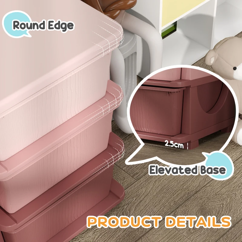 Qaba 3 Tier Kids Toy Organizer and Storage Bins with 3 Plastic Drawers, Pink