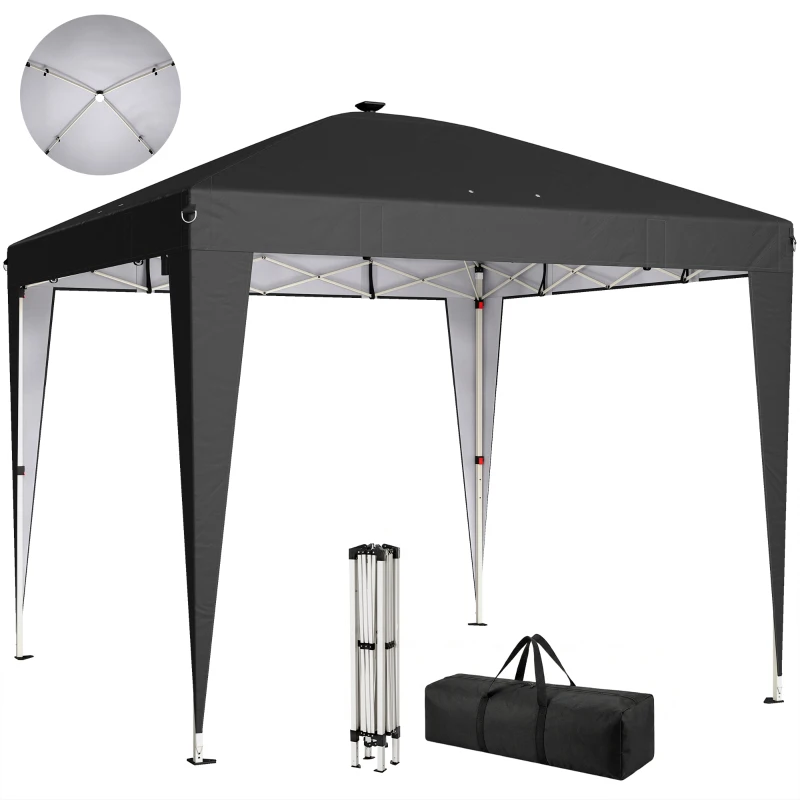 Outsunny 10 x 10 ft Pop Up Canopy Tent with Central Light, UPF 50+ Instant Portable Canopy Shelter with Remote, Black