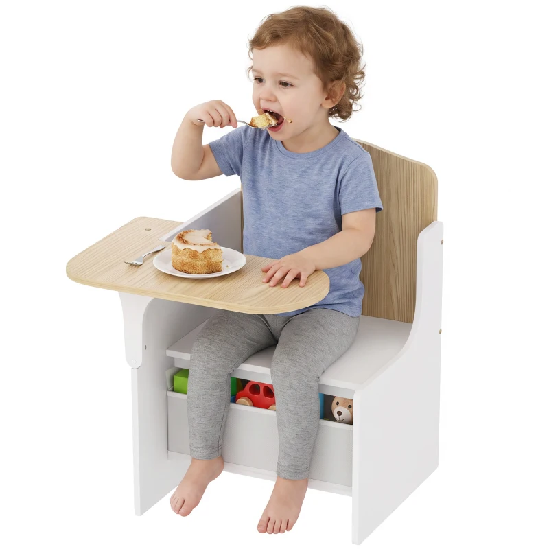 Qaba Kids Table and Chair Set, Children Desk and Chair with Storage Bin for Playing, Reading, Painting, for Ages 3-5, White