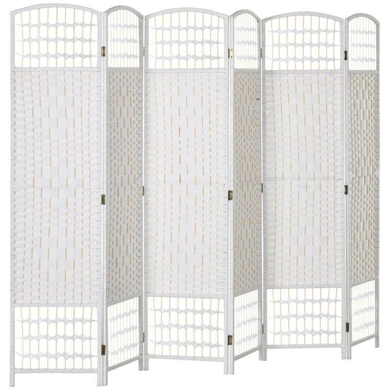HOMCOM 6 Panel Folding Room Divider Portable Privacy Screen Wave Fiber Room Partition for Home Office White