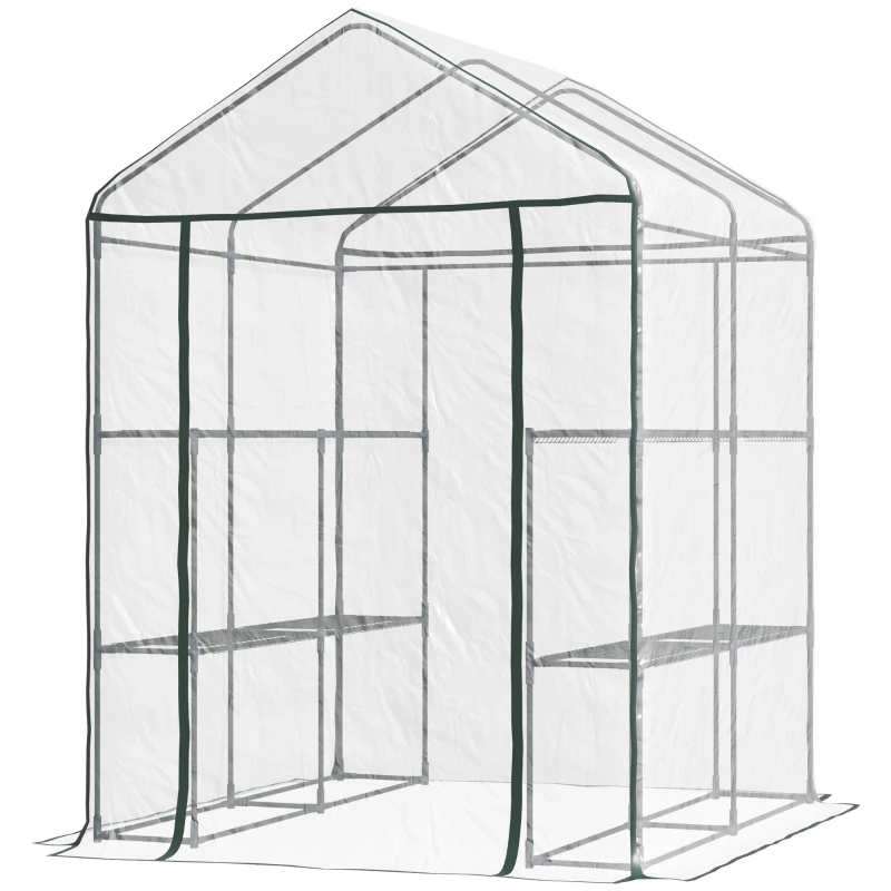 Outsunny 56" x 56" x 77" Walk-in Greenhouse, Portable Garden Flower Seed Warm House with 8 Shelves, Outdoor Plant Growth Hot House, PVC Cover, Transparent