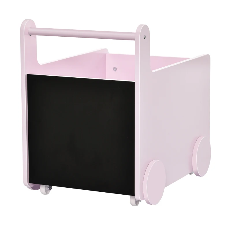 Qaba's Kids' Storage Cabinet, Organizer for Books, Crafts, Rollable Toy Chest Safely Transport Bookshelf with Included Wheels, Clean Play Room, Pink