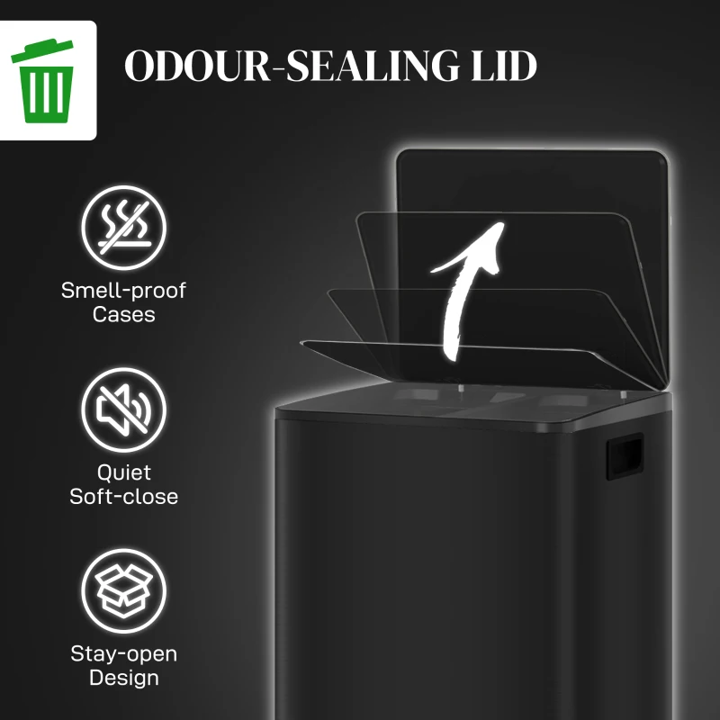 HOMCOM 2 x 6.6 Gallon Dual Trash Can with Removable Inner Buckets and Handles for Kitchen, Office, Bathroom, Black