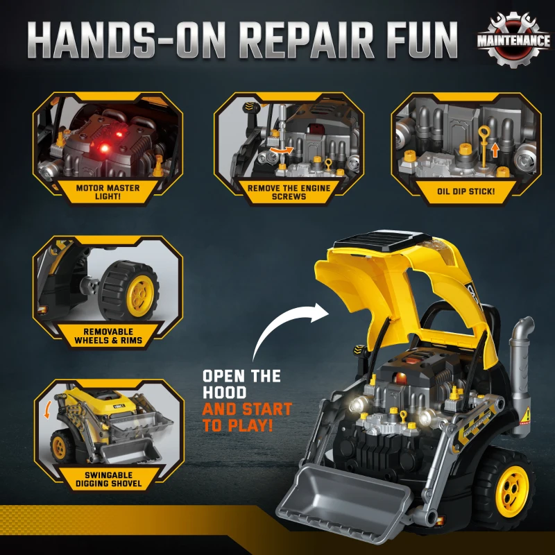 Qaba Truck Engine Toy, Kids Mechanic Repair Set with Spray, Lights, Sounds, Educational Excavator Gifts for 3-6 Years