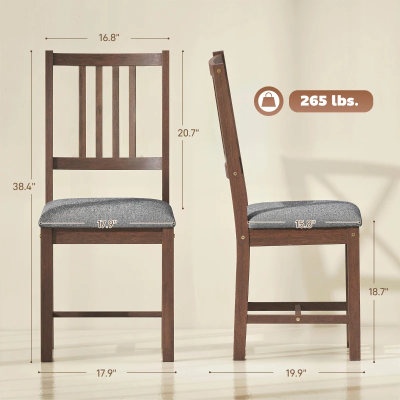 HOMCOM Set of 2 Dining Chairs, Upholstered Slat Back Dining Room Chairs with Rubberwood Legs and Padded Seat, Walnut