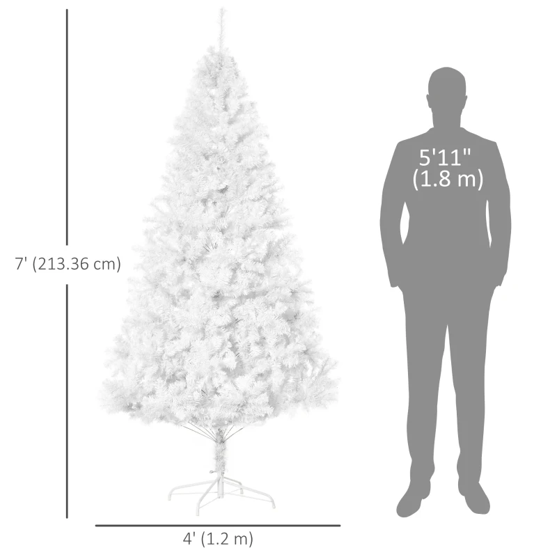 HOMCOM 7ft White Christmas Tree Artificial Christmas Tree with 1230 Branch Tips and Metal Stand