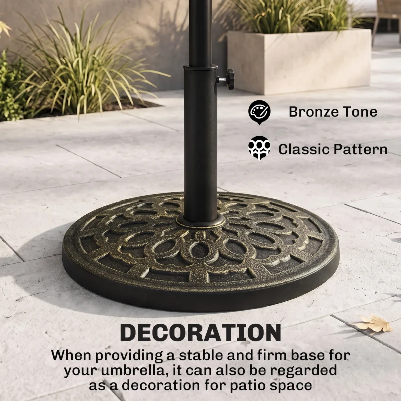 Outsunny 26 lbs Resin Round Umbrella Base Stand Market Parasol Base for Φ1.5", Φ1.89" Pole, for Backyard, Garden, Bronze