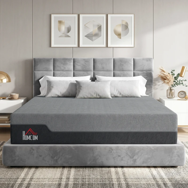 HOMCOM King Mattress, 14 Inch Memory Foam Mattress for Pressure Relief, Graphene Gel Cooling Copper Bed in a Box, Made in USA