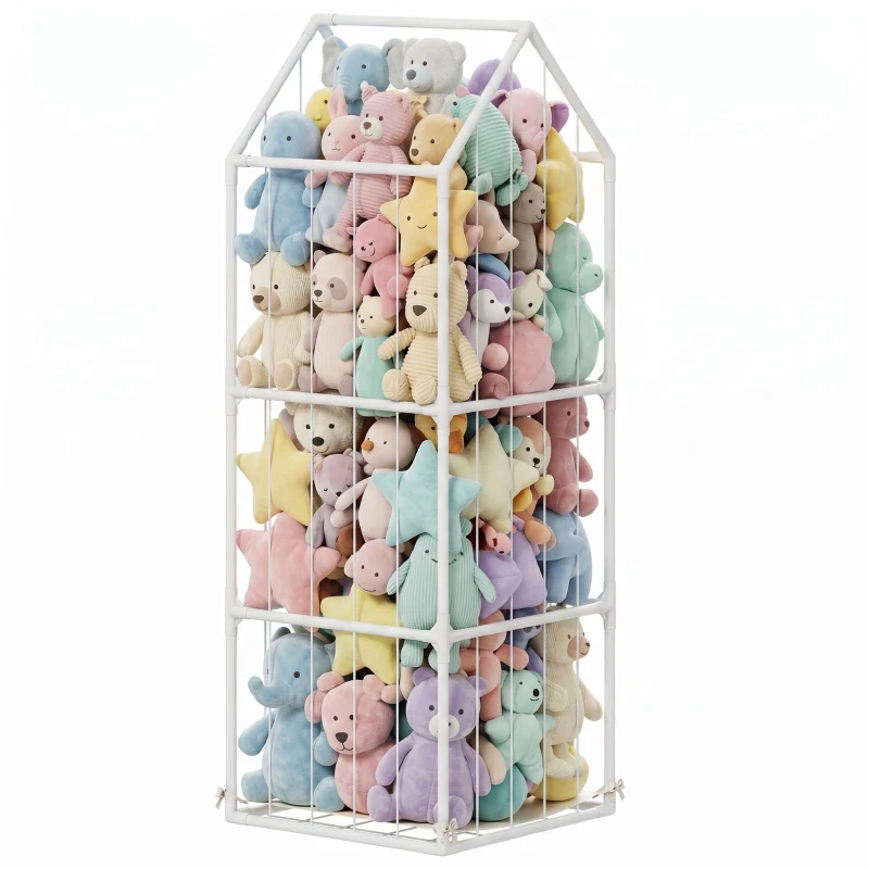 Qaba Stuffed Animal Storage Organizer, Teddy Toy Storage Organizer with Waterproof Bottom for Playroom, Nursery, 47x47x132cm