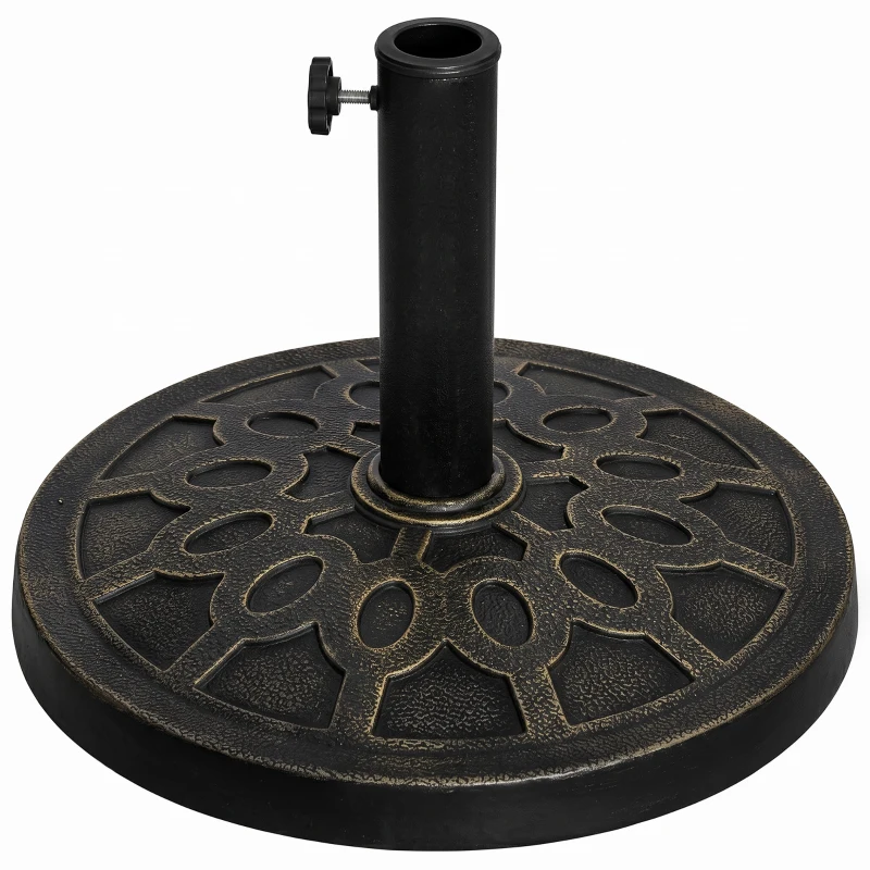 Outsunny 18" 26 lbs Round Resin Umbrella Base Stand Market Parasol Holder with Beautiful Decorative Pattern & Easy Setup, for Φ1.5", Φ1.89" Pole, for Lawn, Deck, Backyard, Garden, Bronze