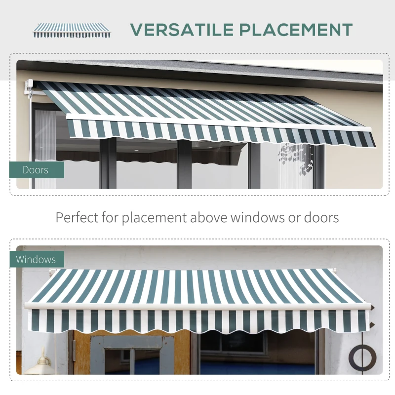 Outsunny 8' x 7' Retractable Awning, Patio Awnings, Sunshade Shelter with 280 g/m² UV & Water-Resistant Fabric and Aluminum Frame for Deck, Balcony, Yard, Green and White