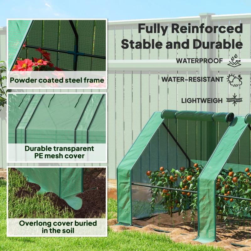 Outsunny Portable Mini Greenhouse, Outdoor Garden with Large Zipper Doors and Water/UV PE Cover, 12' x 3' x 3', Green